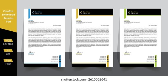 Corporate modern letterhead template bundle with variation color. creative modern company letterhead design template