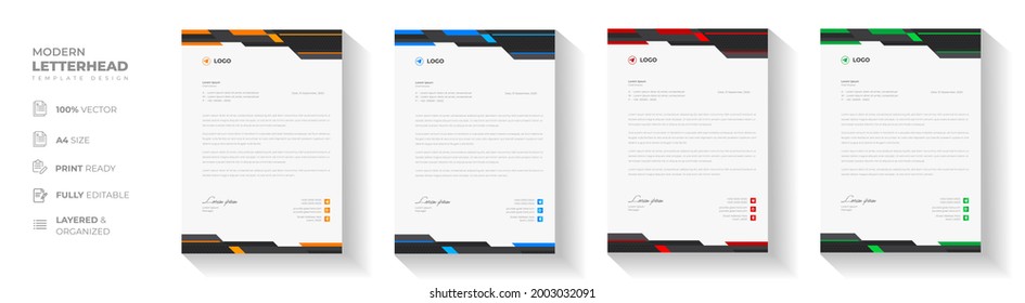 corporate modern luxury letterhead design template with yellow, blue, green and red color. creative modern letter head design template for your project. letterhead, letter head, luxury letterhead.