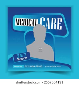 Corporate modern medical and dental health care services social media post or web banner promotion square flyer, poster, vector template design