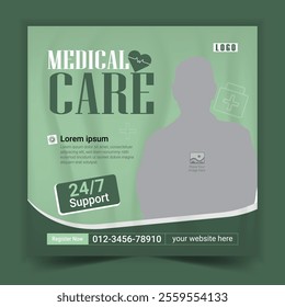 Corporate modern medical and dental health care services social media post or web banner promotion square flyer, poster, vector template design