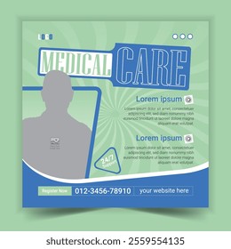 Corporate modern medical and dental health care services social media post or web banner promotion square flyer, poster, vector template design