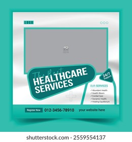 Corporate modern medical and dental health care services social media post or web banner promotion square flyer, poster, vector template design