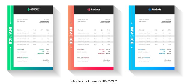 plantilla de formulario de factura empresarial mínima. Ofertas de facturación, factura de dinero, formulario de impuesto, recibo de pago, facturas de precio y conjunto de plantillas de diseño de acuerdos de pago.