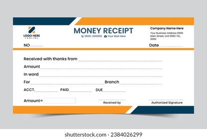 Corporate modern money receipt template design. business invoice template, bill, price list, money slip, deposit, voucher, receipt, and withdrawal slip design template