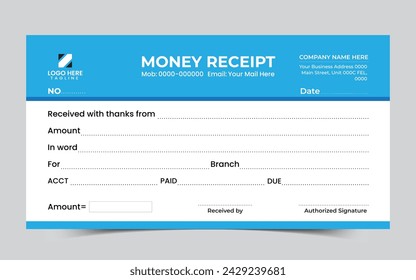 Modernes Design der Unternehmensvorlage für Geldeingänge. Vorlage für Geschäftsrechnungen, Rechnung, Preisliste, Geldschein, Einzahlung, Beleg, Beleg und Entnahmeschein