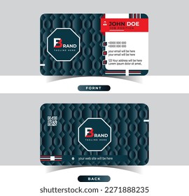 Corporate modern pattern business card design template, 3d styles black pattern shape, with red color, vector illustration.