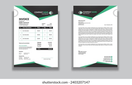 Corporate modern professional clean business invoice and letterhead design template with yellow blue green and red color creative modern letter head design template
