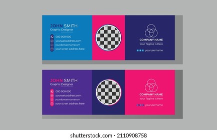 Corporate, Modern  Professional Email Signature. Flat multipurpose business email signatures with an author photo place, cyan, and purple email signature design template set