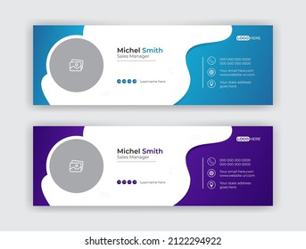 corporate Modern and Professional Email Signature Template Design. with an author photo place. your business or company. with two color email footer and personal social media cover. Premium Vector