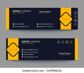 Corporate, Modern and Professional Email Signature. Email footer. Personal social media cover design. Vectors Illustrations. black and yellow.