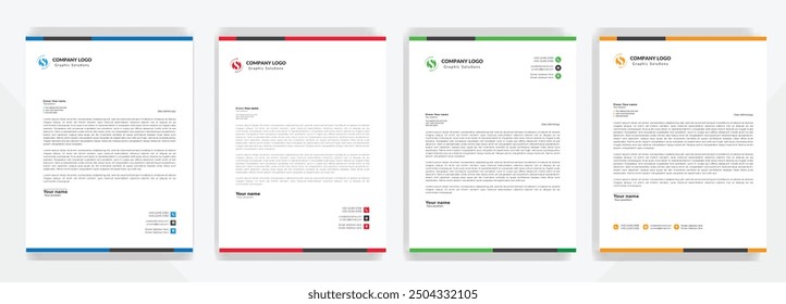 Corporate modern, professional, Simple, creative letterhead design template with Blue, gray, green, yellow, black and red color. clean letterhead, Business letter head design template vector design.