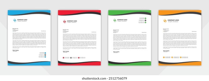 Corporativa Plantilla de diseño de membrete moderna, profesional, simple y creativa con color azul, gris, verde, amarillo, negro y rojo. membrete limpio, diseño de cabeza de carta de negocios diseño de Vector de Plantilla.
