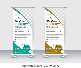 corporate and modern rollup banner design template with two color. pull up banner with vector illustration .