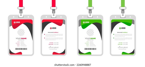 corporate Modern and simple business office id card design bundle. Corporate company employee identity card template with red and green color.