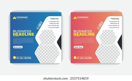Design de modelo de banner quadrado de mídia social de layout simples corporativo e moderno