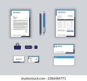 corporate modern stationary set design template with blue color. letterhead envelope ,business card ,invoice with bleed .stationery set vector design letterhead, visiting card, envelop, invoice design
