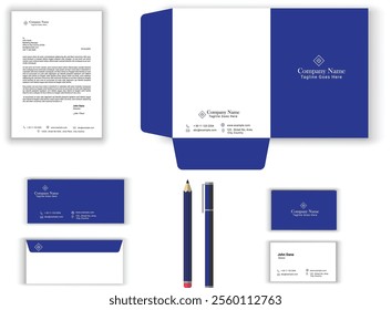 corporate modern stationery set design template. letterhead envelope , business card ,file folder with bleed .stationary set vector design letterhead, visiting card, envelop, folder