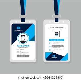Corporate Navy Blue and Blue ID Badge Template with Photo, QR Code, and Secure Layout for Business Staff