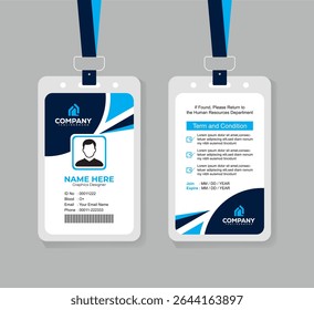Corporate Navy Blue and Blue ID Badge Template with Photo, QR Code, and Secure Layout for Business Staff