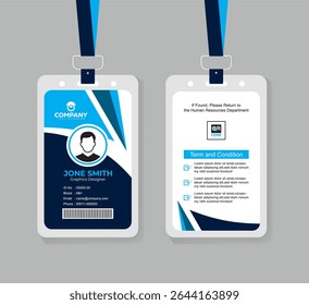 Corporate Navy Blue and Blue ID Badge Template with Photo, QR Code, and Secure Layout for Business Staff