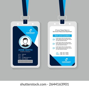 Corporate Navy Blue and Blue ID Badge Template with Photo, QR Code, and Secure Layout for Business Staff