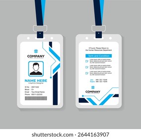 Corporate Navy Blue and Blue ID Badge Template with Photo, QR Code, and Secure Layout for Business Staff