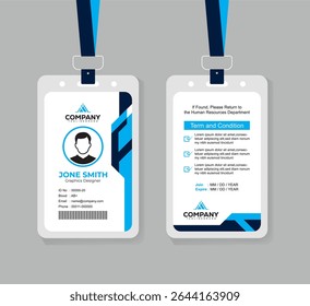 Corporate Navy Blue and Blue ID Badge Template with Photo, QR Code, and Secure Layout for Business Staff