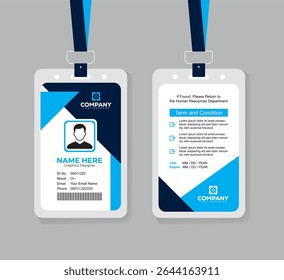 Corporate Navy Blue and Blue ID Badge Template with Photo, QR Code, and Secure Layout for Business Staff