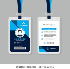 Corporate Navy Blue and Blue ID Badge Template with Photo, QR Code, and Secure Layout for Business Staff