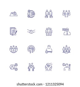 Corporate networking line icon set. Contract signing, team, leadership. Business concept. Can be used for topics like meeting, forum, interview, deal