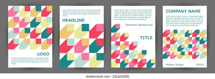 Corporate notebook cover layout collection graphic design. Minimalist style modern poster mockup collection Eps10. Tile geometric elements theme vertical card design