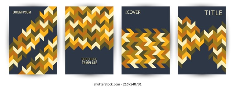 Corporate notebook cover layout set geometric design. Modernism style abstract folder template set vector. Tile geometric shapes texture vertical cover design