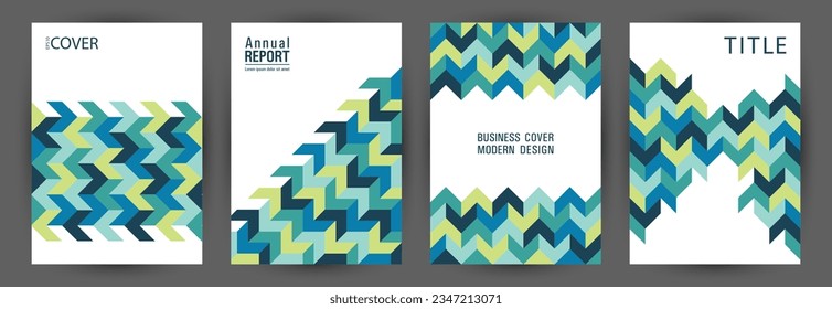 Corporate notebook cover layout set graphic design. Modernism style simple folder mockup set Eps10. Mosaic geometric elements composition vertical card design
