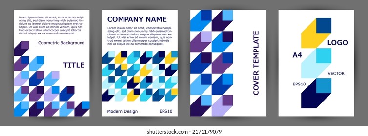 Corporate notebook cover page mokup collection graphic design. Minimalist style cool poster template collection Eps10. Tile geometric elements pattern A4 cover design