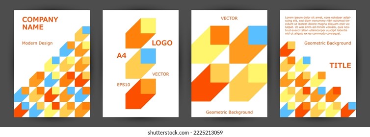 Corporate notebook cover page mokup collection vector design. Swiss style future voucher template collection Eps10. Tile geometric shapes structure A4 card design
