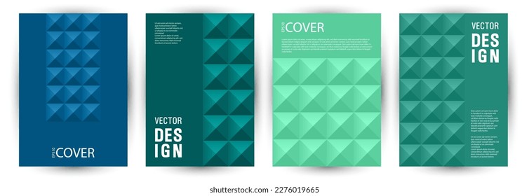 Corporate notebook cover page mokup bundle A4 design. Memphis style premium poster template bundle Eps10. Mosaic geometric shapes composition vertical cover design