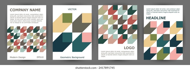 Corporate notebook cover page mokup collection geometric design. Minimalist style retro journal layout collection Eps10. Tile geometric shapes background vertical cover design