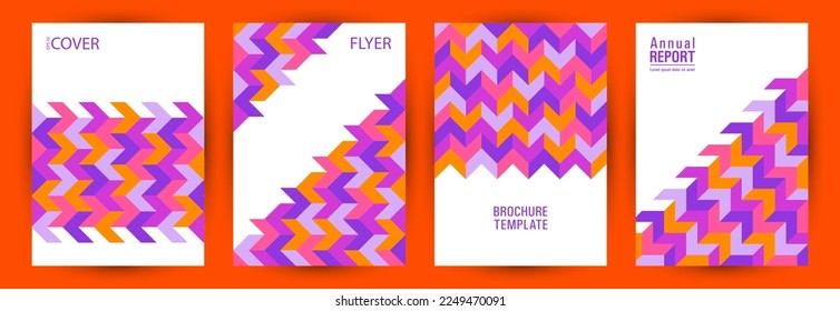 Corporate notebook cover template set A4 design. Modernism style hipster pamphlet template set vector. Tile geometric shapes structure A4 card design