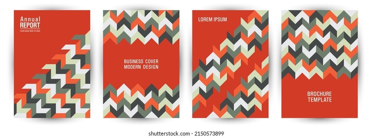 Corporate notebook front page layout set vector design. Modernism style vintage front page template set vector. Tile geometric shapes background A4 cover design