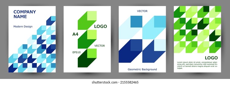 Corporate notebook front page layout collection A4 design. Minimalist style cool pamphlet mockup collection Eps10. Mosaic geometric shapes composition vertical card design