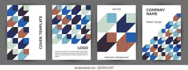 Corporate notebook front page layout collection geometric design. Bauhaus style creative folder layout collection vector. Tile geometric shapes pattern A4 card design
