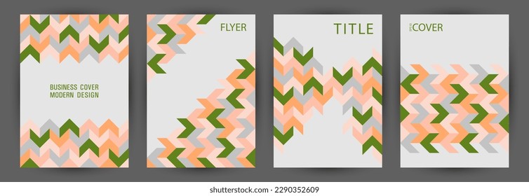 Corporate notebook front page layout set graphic design. Minimalist style isometric album mockup set vector. Tile geometric shapes backdrop A4 cover design