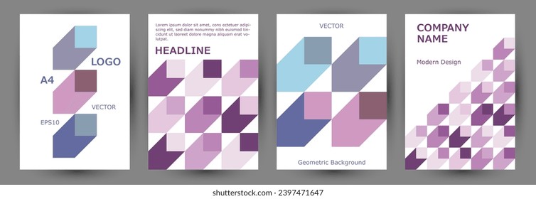 Diseño geométrico de la colección de diseño de portadas de cuaderno corporativo. Vector de colección de simulación de certificado de tipo Memphis. Tile elementos geométricos textura diseño de tarjeta A4