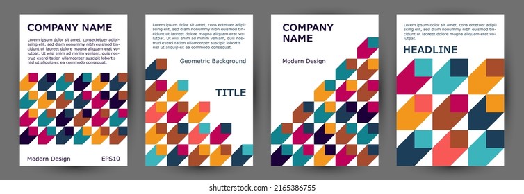 Corporate notebook front page mokup collection A4 design. Minimalist style abstract placard layout collection vector. Tile geometric elements texture A4 card design
