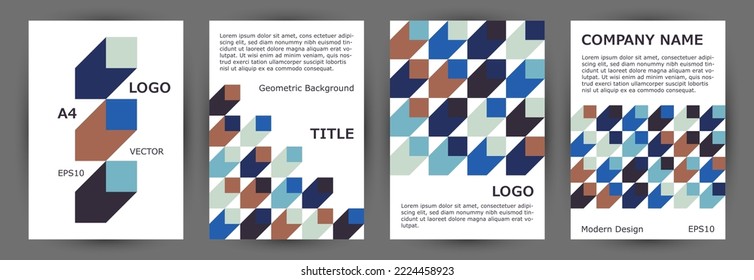 Corporate notebook front page mokup collection vector design. Minimalist style vintage banner template collection vector. Mosaic geometric elements backdrop A4 card design