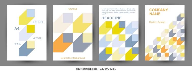 Corporate notebook front page mokup collection A4 design. Minimalist style retro banner mockup collection Eps10. Tile geometric shapes background vertical cover design