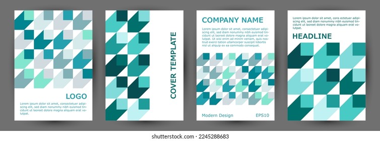 Corporate notebook front page template collection geometric design. Memphis style retro front page template collection vector. Tile geometric shapes texture vertical card design