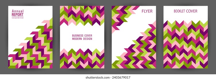 Corporate notebook front page template set vector design. Memphis style simple title page template set vector. Tile geometric elements texture vertical card design