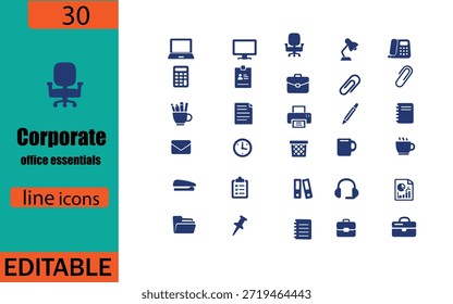 Conjunto de iconos de oficina Corporativa Essentials Line 30