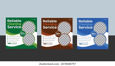 Corporate office and house cleaning service business promotion social media post or web banner template design. Housekeeping, wash, clean or repair service marketing flyer with abstract background.